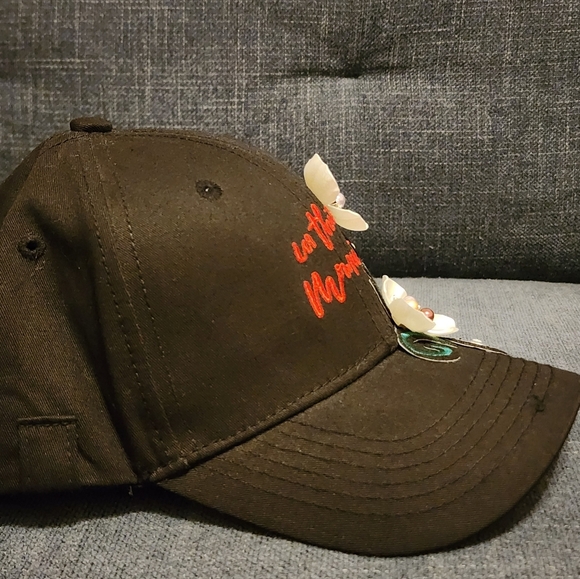 Floral Embroidered Black Cap "In This Moment" Upcycled Handmade Hat - Picture 5 of 7